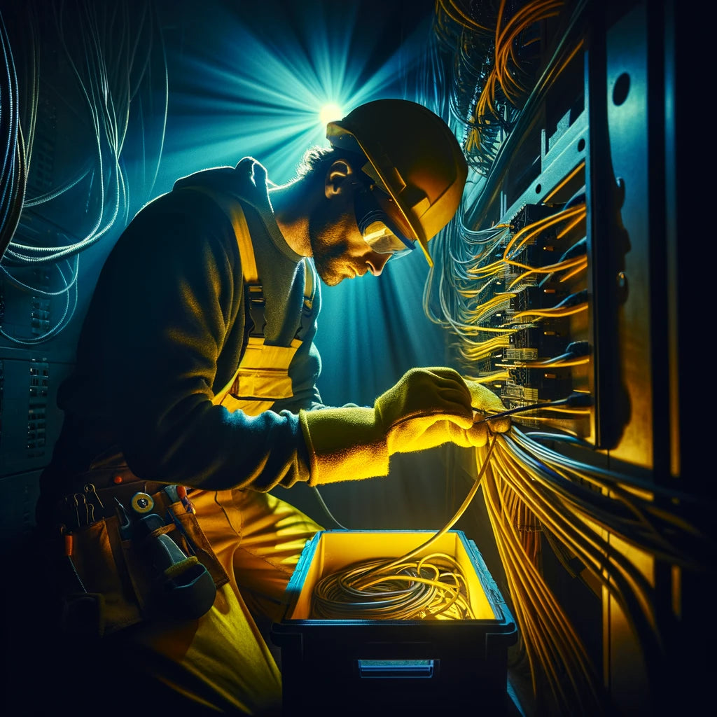 An Electrician doing his job, connecting electric cables illustration