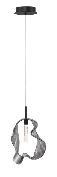 Eurofase Norah 13" Pendant, Matte Black with Smoked Glass, front view