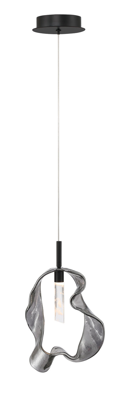 Eurofase Norah 13" Pendant, Matte Black with Smoked Glass, front view