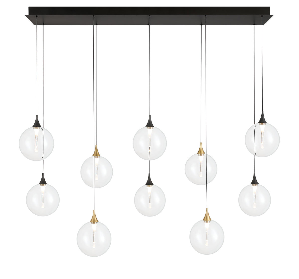 Eurofase Iissa 47" 10-Light LED Chandelier, Gold-Black Mix with Clear Glass, front view