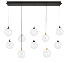 Eurofase Iissa 47" 10-Light LED Chandelier, Gold-Black Mix with Clear Glass, front view