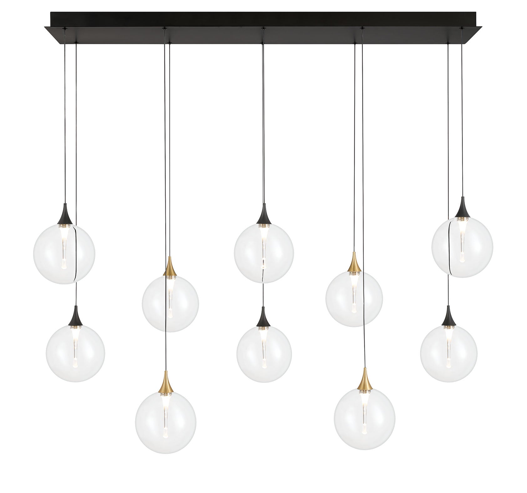 Eurofase Iissa 47" 10-Light LED Chandelier, Gold-Black Mix with Clear Glass, front view