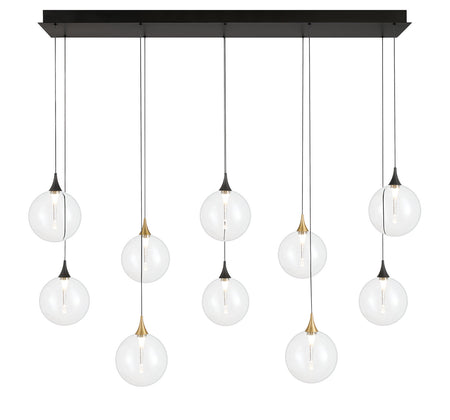 Eurofase Iissa 47" 10-Light LED Chandelier, Gold-Black Mix with Clear Glass, front view