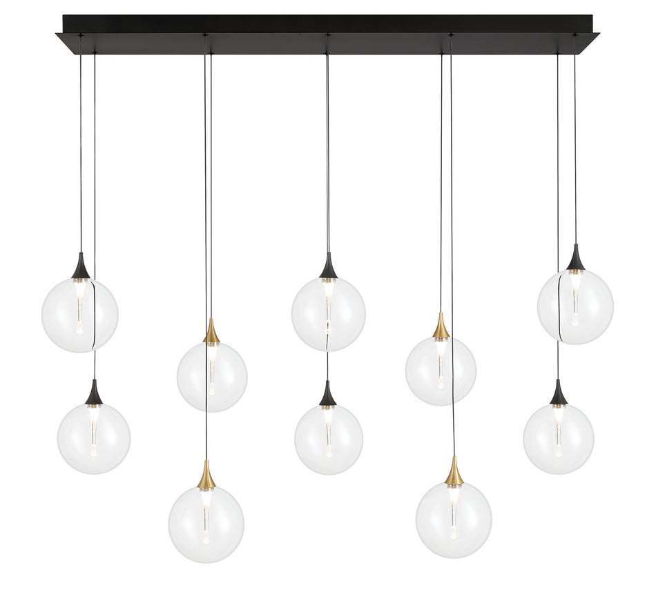 Eurofase Iissa 47" 10-Light LED Chandelier, Gold-Black Mix with Clear Glass, front view
