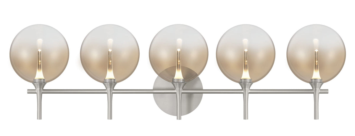 Eurofase Iissa 5-Light LED Vanity, Satin Nickel with Amber Glass, front view