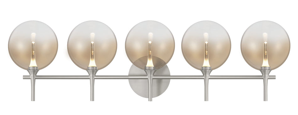 Eurofase Iissa 5-Light LED Vanity, Satin Nickel with Amber Glass, front view