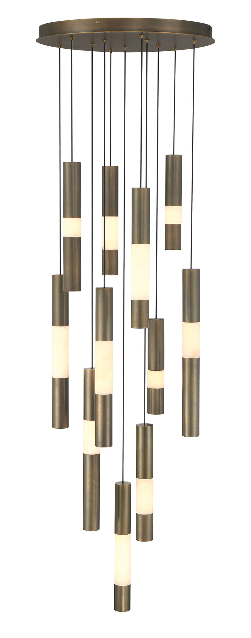 Eurofase Ronda 20" 11-Light LED Chandelier, Weathered Brass with Alabaster, front view