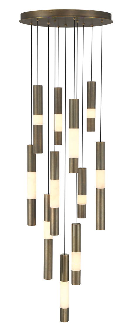 Eurofase Ronda 20" 11-Light LED Chandelier, Weathered Brass with Alabaster, front view