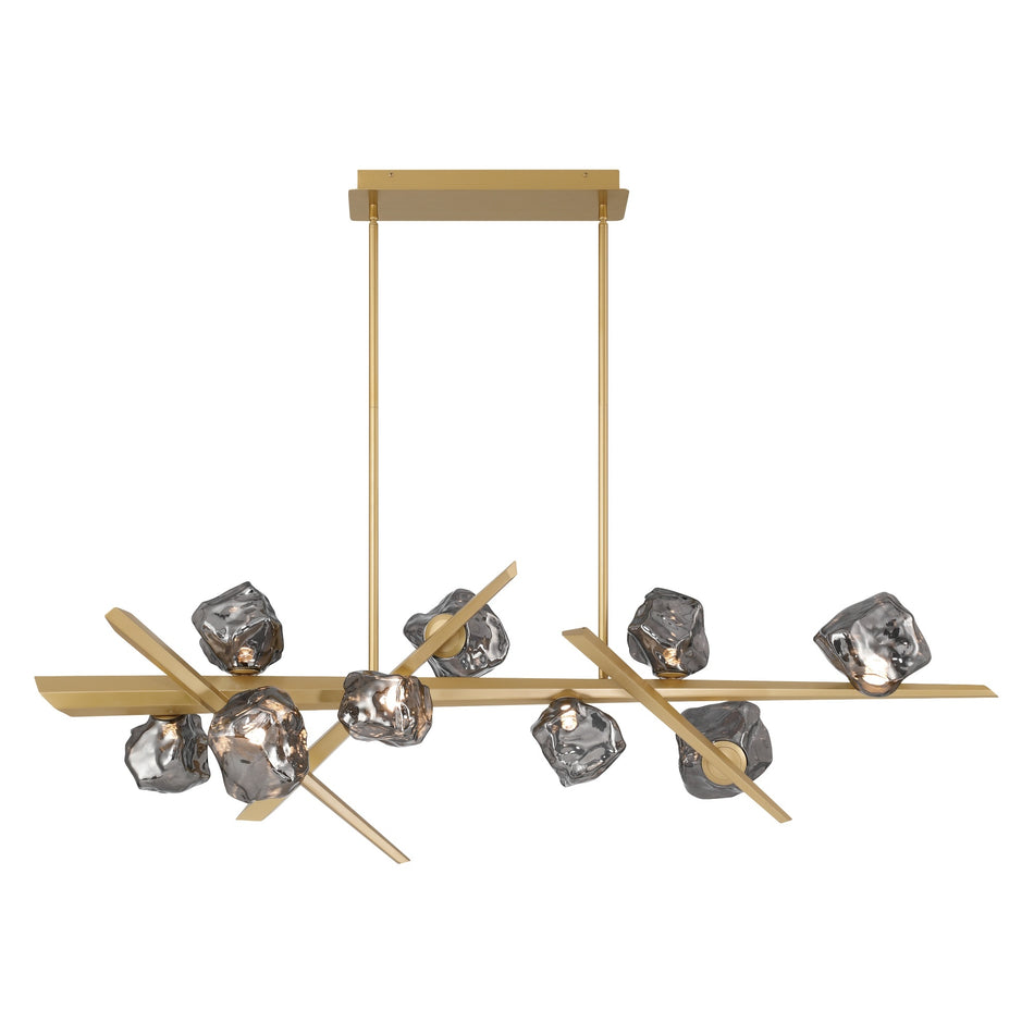 Eurofase Thorah 59" 9-Light LED Chandelier, Matte Gold with Smoked Glass, front view