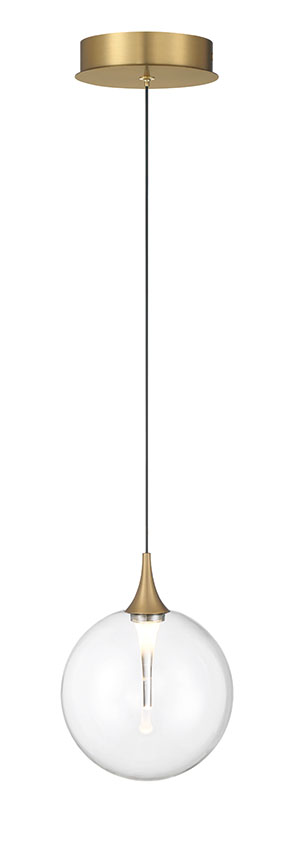 Eurofase Iissa 6" LED Pendant, Gold with Clear Glass, front view