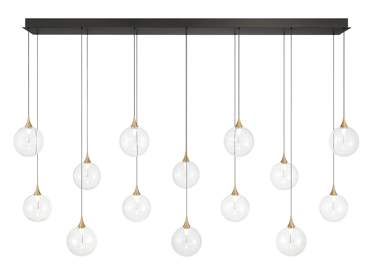 Eurofase Iissa 72" 14-Light LED Chandelier, Gold with Clear Glass, front view