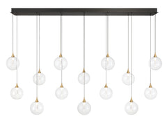 Eurofase Iissa 72" 14-Light LED Chandelier, Gold with Clear Glass, front view