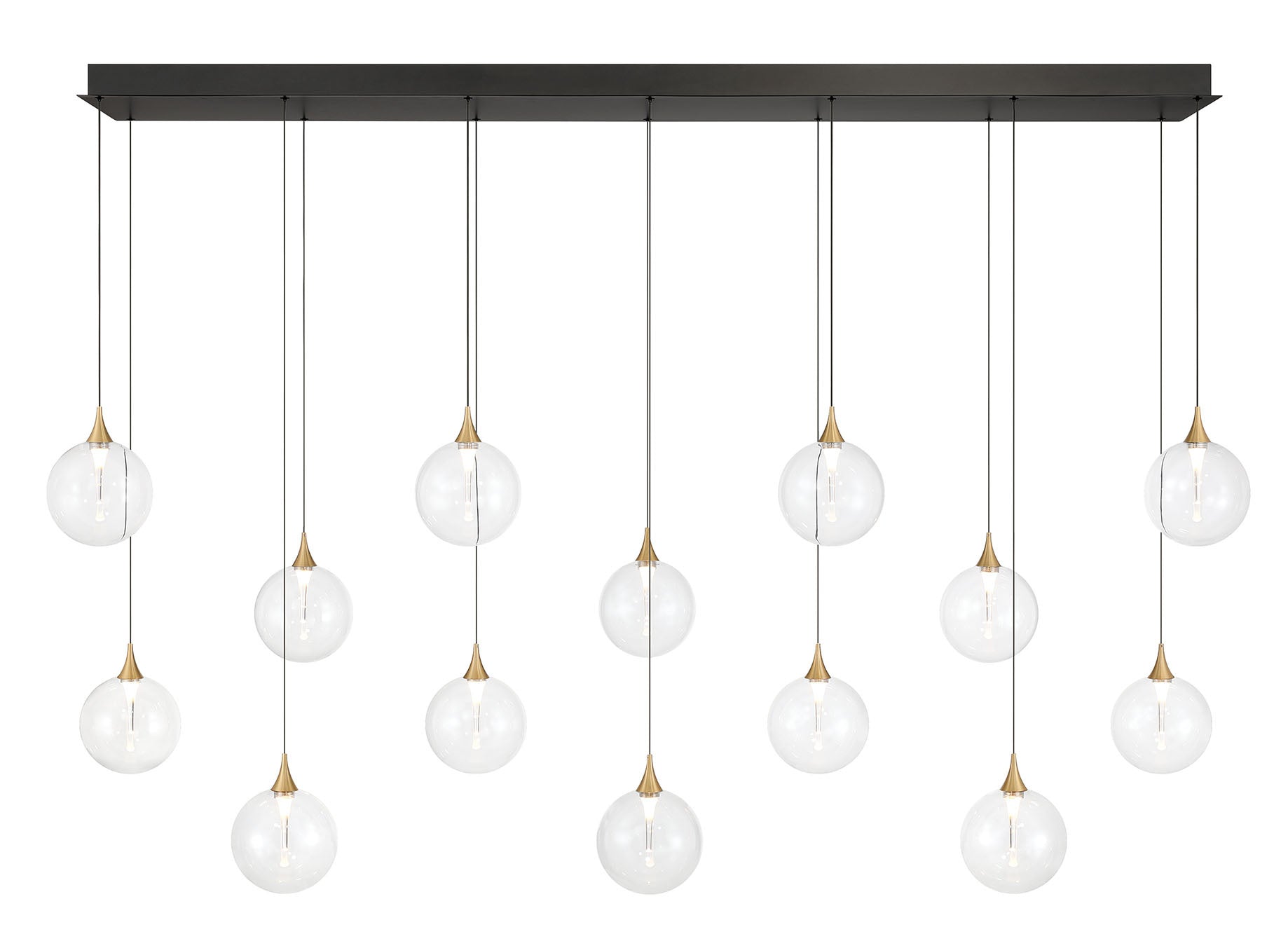 Eurofase Iissa 72" 14-Light LED Chandelier, Gold with Clear Glass, front view