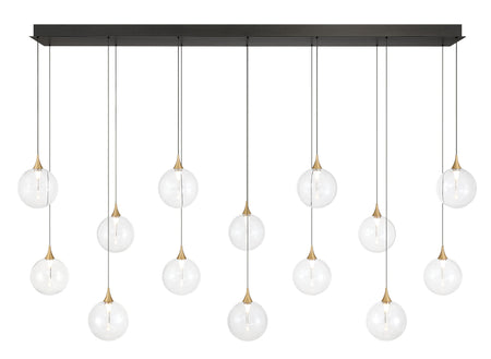 Eurofase Iissa 72" 14-Light LED Chandelier, Gold with Clear Glass, front view