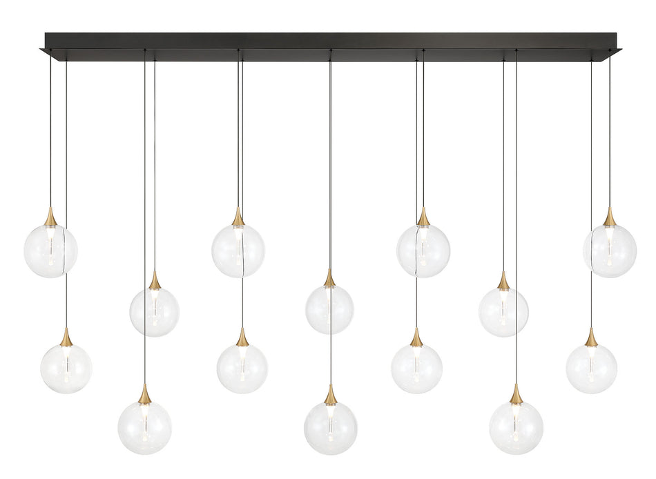 Eurofase Iissa 72" 14-Light LED Chandelier, Gold with Clear Glass, front view