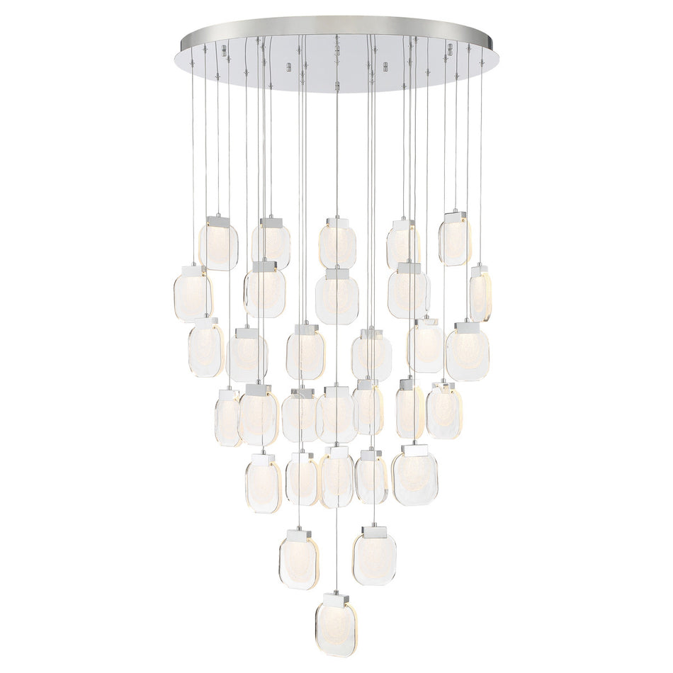 Eurofase Paget 39" 31-Light LED Chandelier, Chrome with Clear Glass, front view