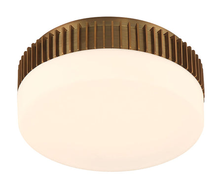 Eurofase Purgos 12" LED Flush Mount, Antique Brass with Opal Glass, front view