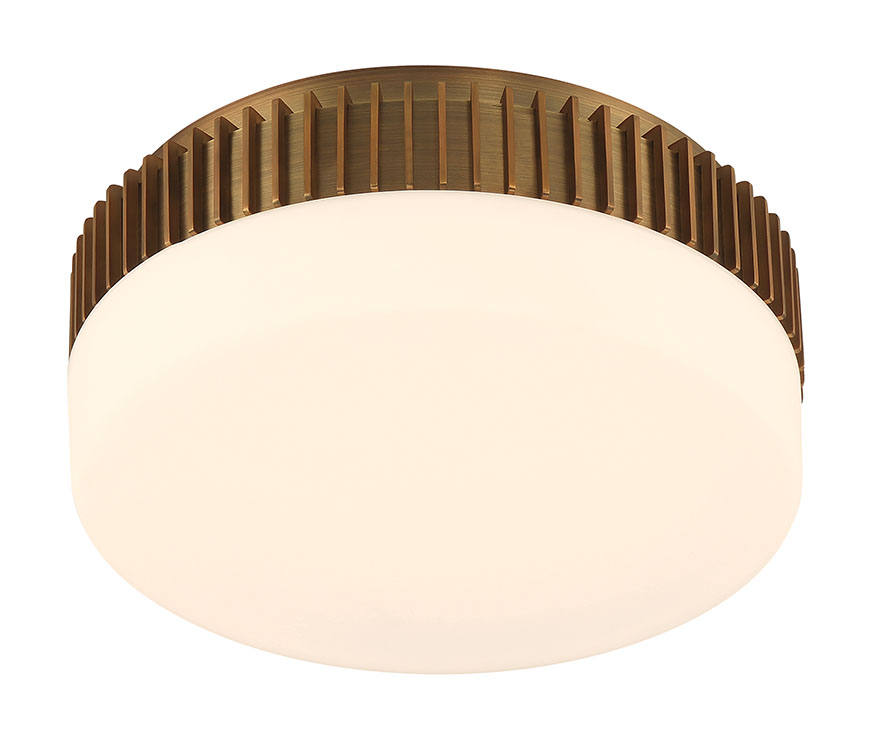Eurofase Purgos 12" LED Flush Mount, Antique Brass with Opal Glass, front view