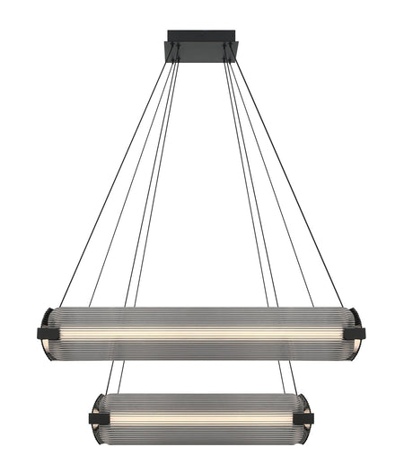 Eurofase Neoness 34" 8-Light LED Chandelier, Matte Black with Smoked Glass, front view
