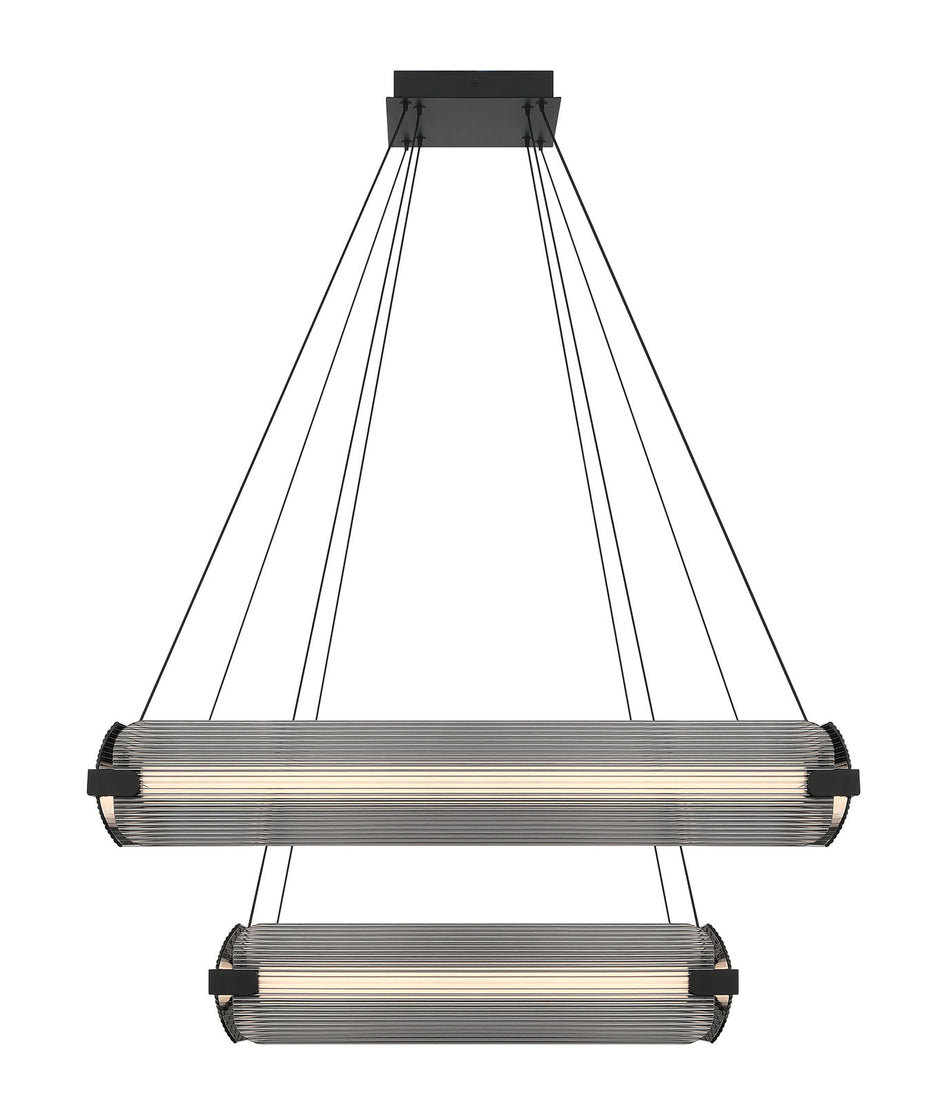 Eurofase Neoness 34" 8-Light LED Chandelier, Matte Black with Smoked Glass, front view