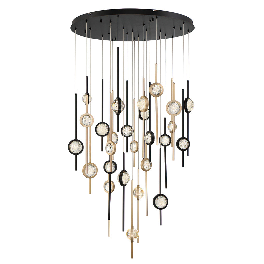 Eurofase Barletta 40" 26-Light LED Chandelier, Gold-Black Mix, front view