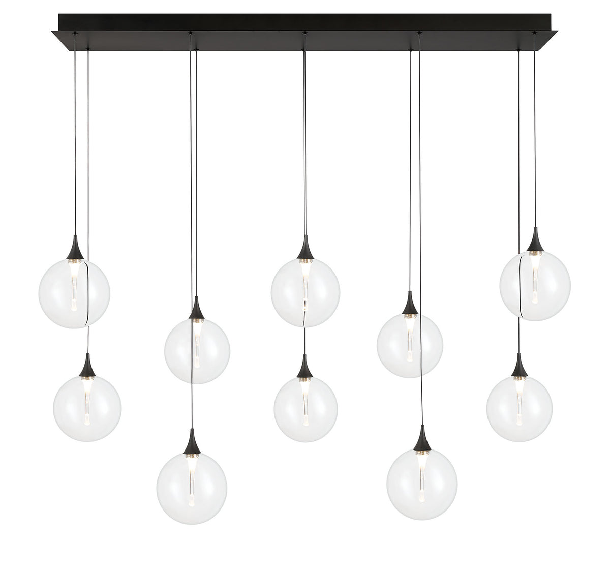 Eurofase Iissa 47" 10-Light LED Chandelier, Matte Black with Clear Glass, front view