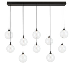 Eurofase Iissa 47" 10-Light LED Chandelier, Matte Black with Clear Glass, front view