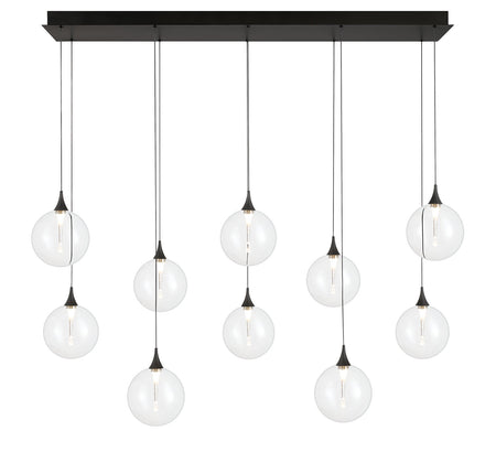 Eurofase Iissa 47" 10-Light LED Chandelier, Matte Black with Clear Glass, front view
