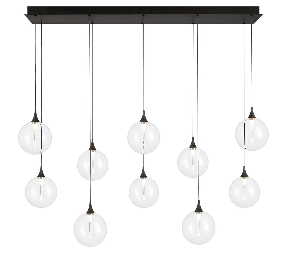 Eurofase Iissa 47" 10-Light LED Chandelier, Matte Black with Clear Glass, front view