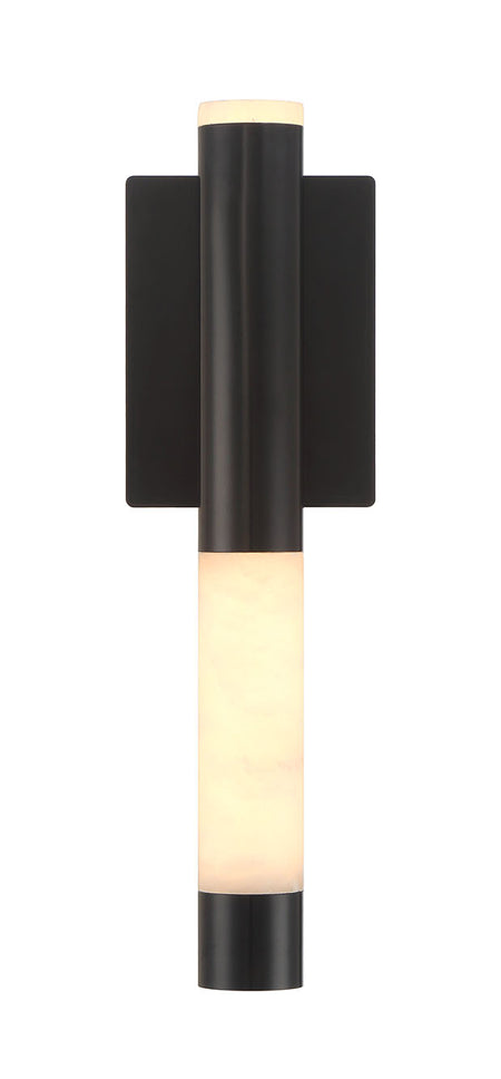 Eurofase Ronda 16" LED Outdoor Wall Light, Matte Black with Alabaster, front view