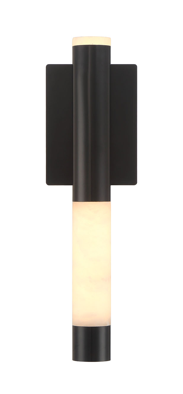Eurofase Ronda 16" LED Outdoor Wall Light, Matte Black with Alabaster, front view