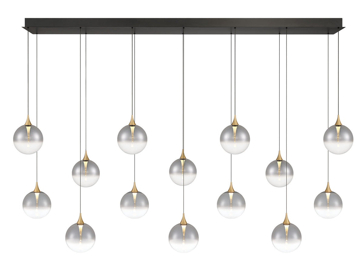 Eurofase Iissa 72" 14-Light LED Chandelier, Gold with Smoked Glass, front view