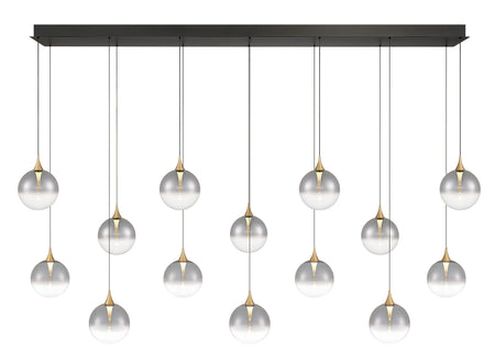 Eurofase Iissa 72" 14-Light LED Chandelier, Gold with Smoked Glass, front view