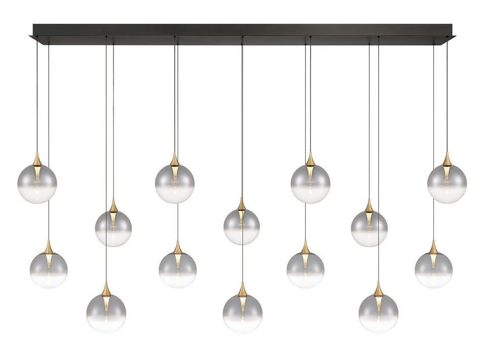 Eurofase Iissa 72" 14-Light LED Chandelier, Gold with Smoked Glass, front view