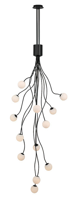 Eurofase Athena 28" 13-Light LED Chandelier, Matte Black with Opal Etched Glass, front view