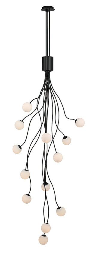 Eurofase Athena 28" 13-Light LED Chandelier, Matte Black with Opal Etched Glass, front view