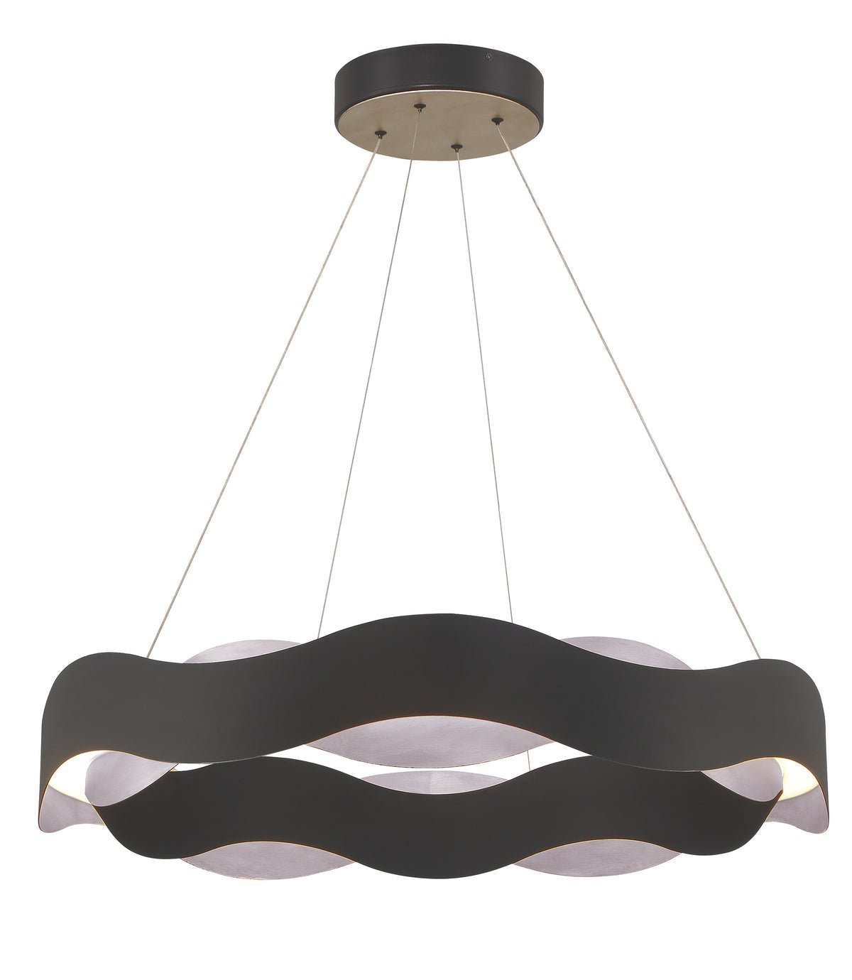 Eurofase Vaughan 34" LED Chandelier, Silver-Black Mix with Silver Glass, front view