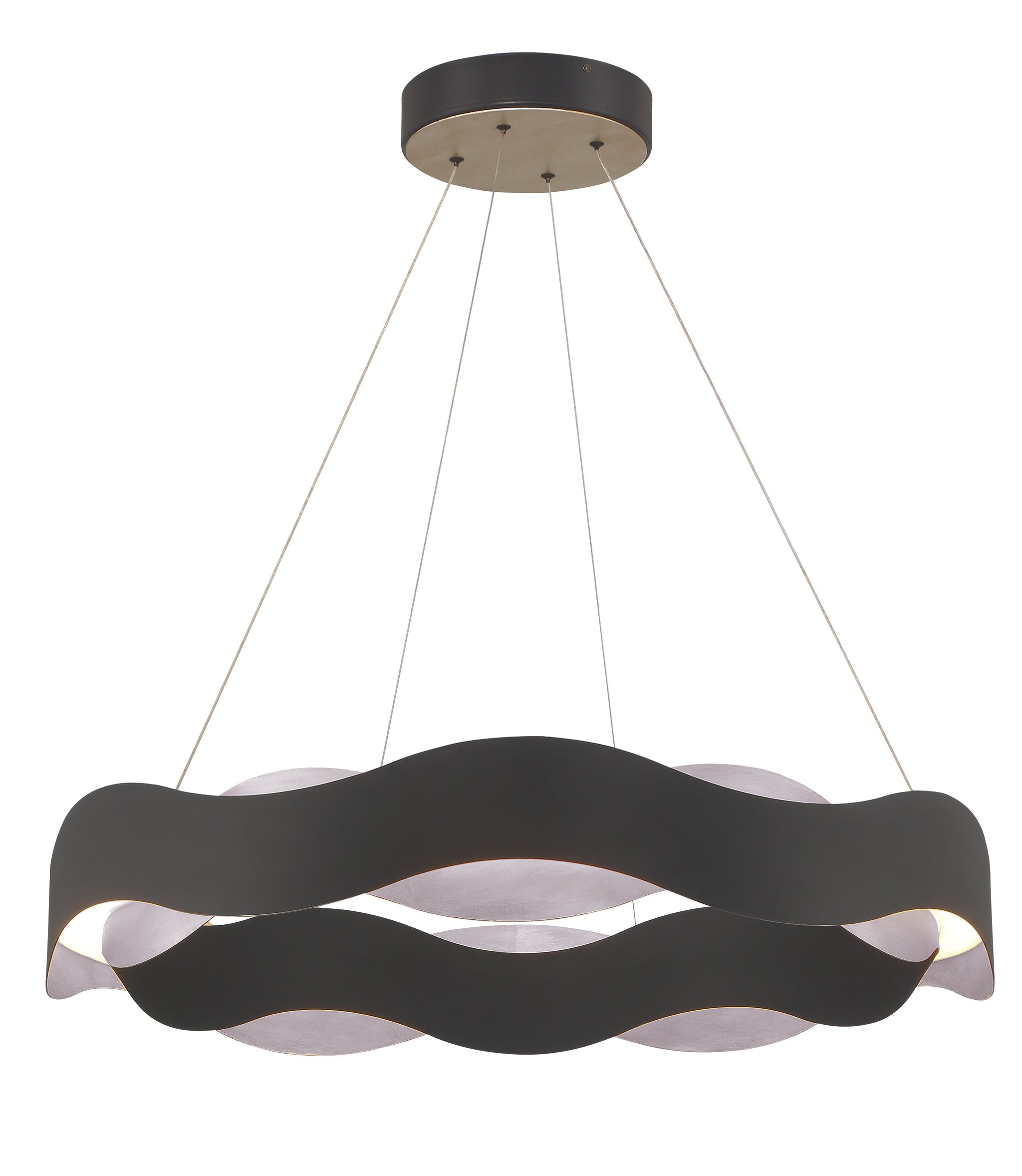 Eurofase Vaughan 34" LED Chandelier, Silver-Black Mix with Silver Glass, front view