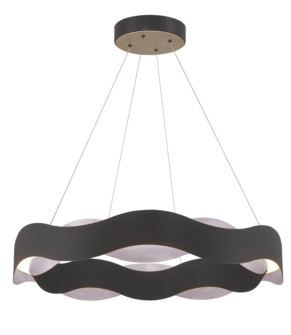 Eurofase Vaughan 34" LED Chandelier, Silver-Black Mix with Silver Glass, front view