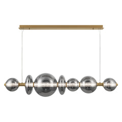 Eurofase Atomo 56" 7-Light Chandelier, Gold with Smoked Glass, front view