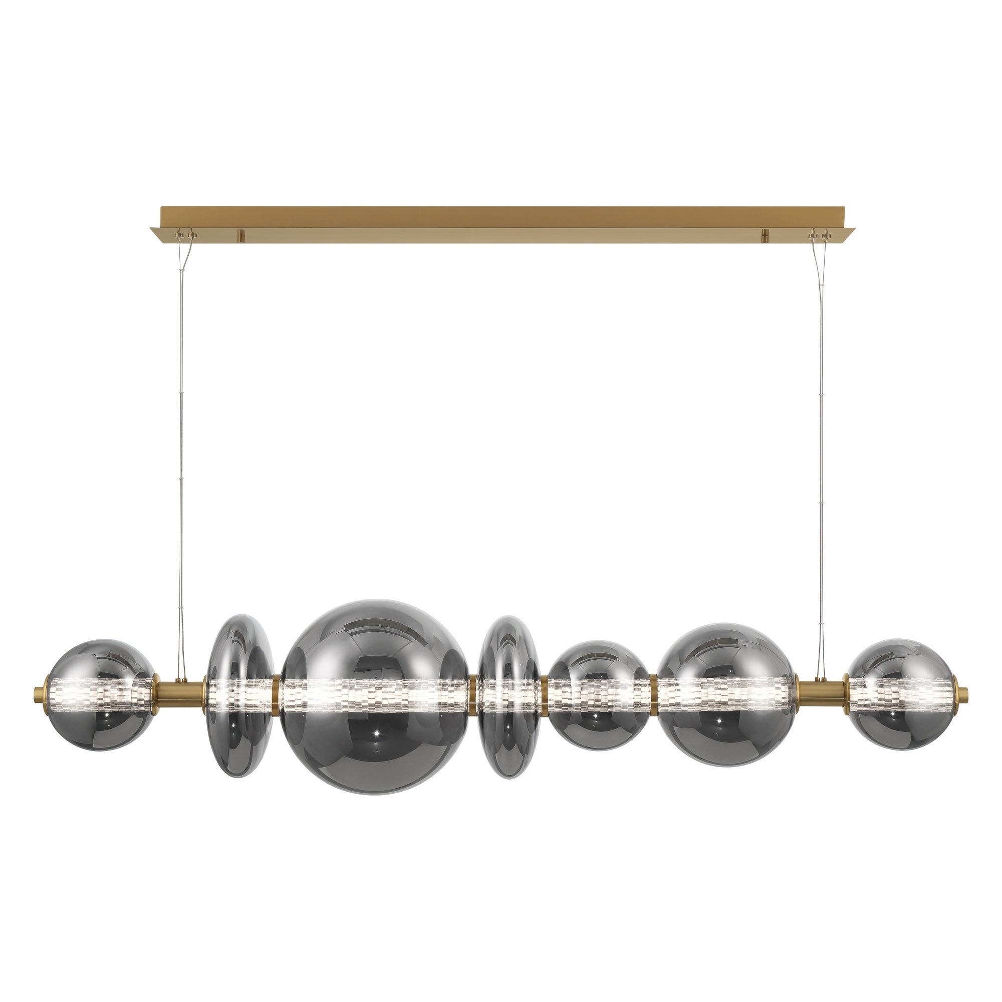 Eurofase Atomo 56" 7-Light Chandelier, Gold with Smoked Glass, front view