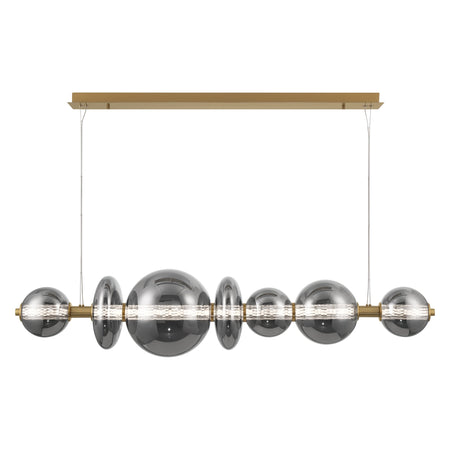 Eurofase Atomo 56" 7-Light Chandelier, Gold with Smoked Glass, front view