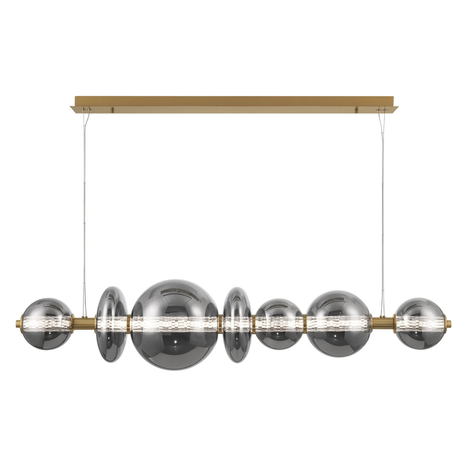 Eurofase Atomo 56" 7-Light Chandelier, Gold with Smoked Glass, front view