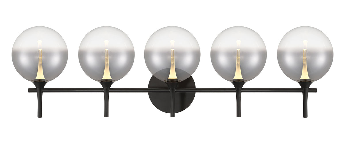 Eurofase Iissa 5-Light LED Vanity, Matte Black with Smoked Glass, front view