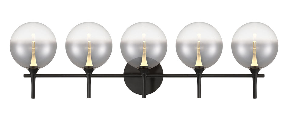 Eurofase Iissa 5-Light LED Vanity, Matte Black with Smoked Glass, front view