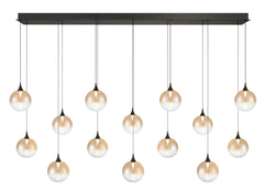 Eurofase Iissa 72" 14-Light LED Chandelier, Matte Black with Amber Glass, front view