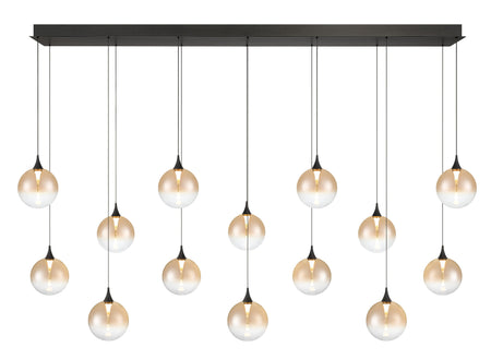 Eurofase Iissa 72" 14-Light LED Chandelier, Matte Black with Amber Glass, front view
