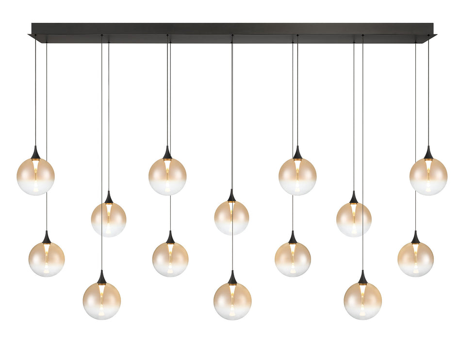 Eurofase Iissa 72" 14-Light LED Chandelier, Matte Black with Amber Glass, front view