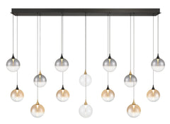 Eurofase Iissa 72" 14-Light LED Chandelier, Gold-Black Mix with Mixed Glass, front view