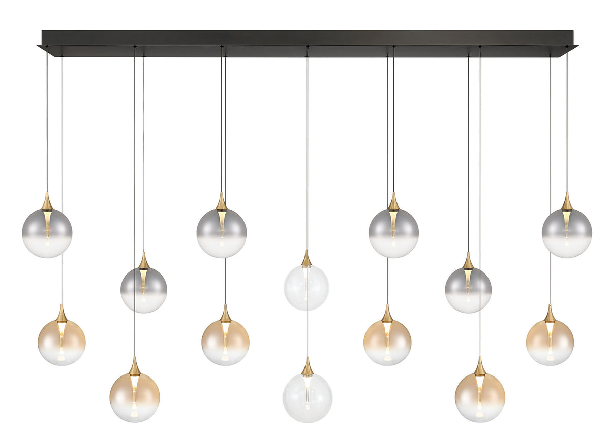 Eurofase Iissa 72" 14-Light LED Chandelier, Gold with Mixed Glass, front view